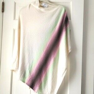 ALLUDE PREMIUM CASHMERE ASSYMETRICAL PONCHO CREAM BROWN SZ SMALL